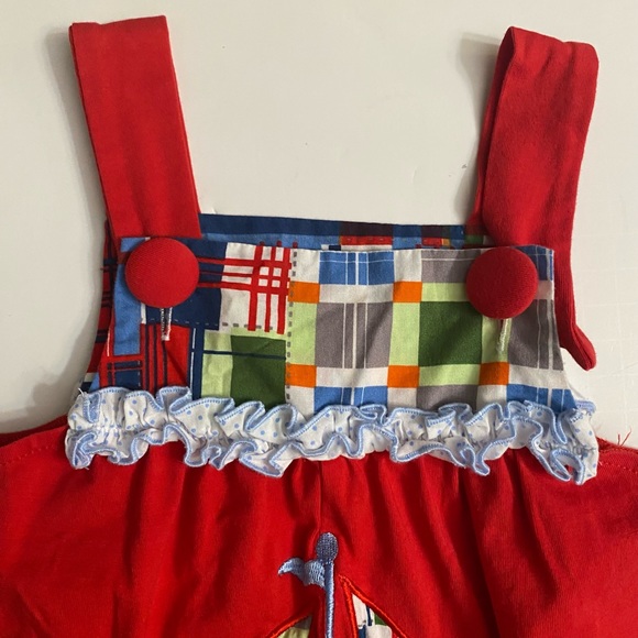 Millie Jay Spring Red Romper nautical Ruffle detail Toddler Girl 12 Months - Picture 13 of 15